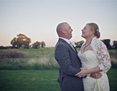 Bride and groom at dusk