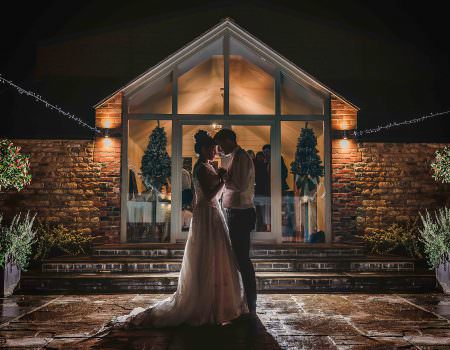 Romantic portrait of bride and groom