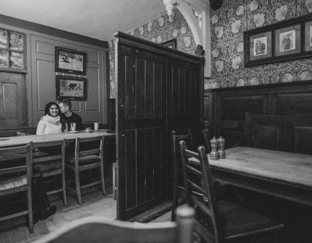 Coffee shop engagement photos