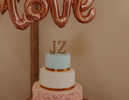 Wedding cake and balloons