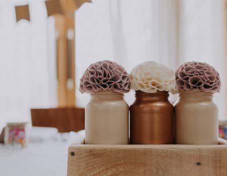 Fabric pom poms and glass jars