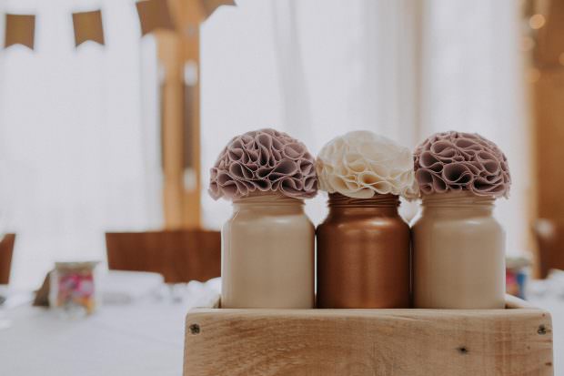 Fabric pom poms and glass jars