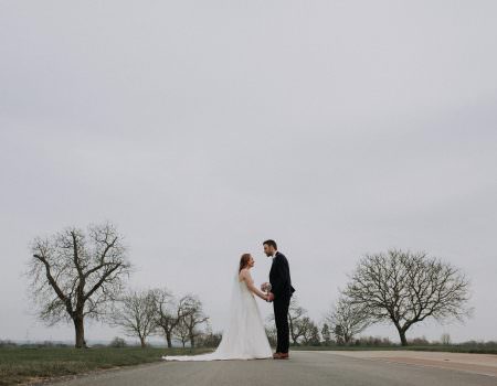 Bride and groom at Bassmead Manor Barn