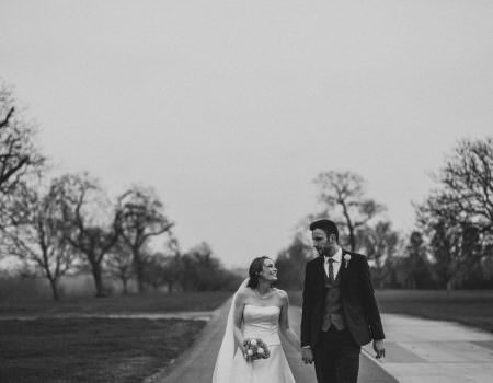 Bride and groom at Bassmead Manor Barn