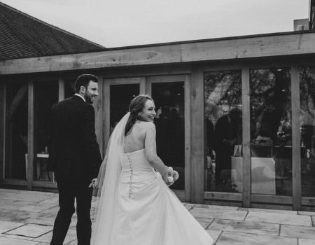 Bride and groom at Bassmead Manor Barn