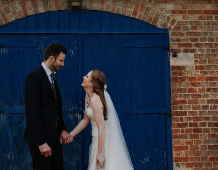 Bride and groom at Bassmead Manor Barn