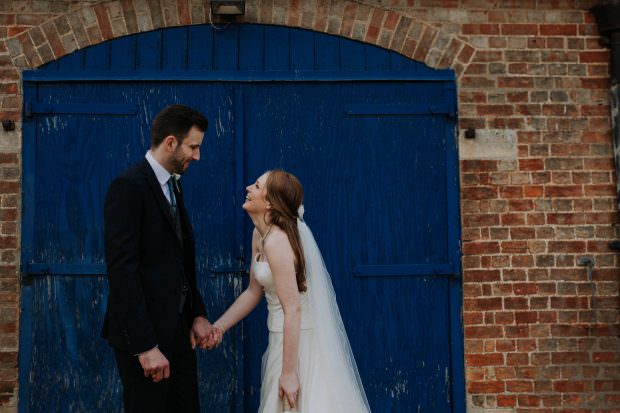 Bride and groom at Bassmead Manor Barn