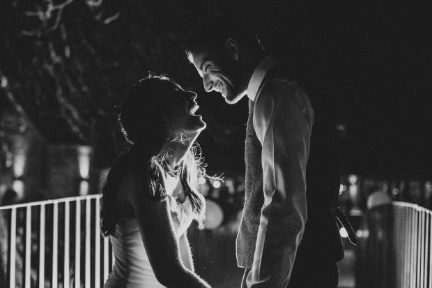 Night time portrait of the bride and groom