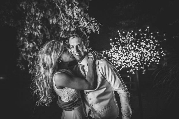 bride and groom at night