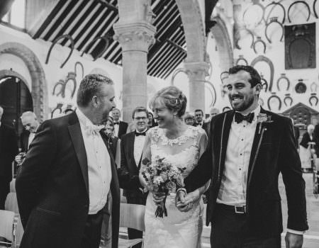 Bride and groom greet each other