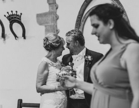 An intimate moment between bride and groom