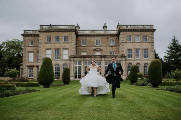 Bride and groom running