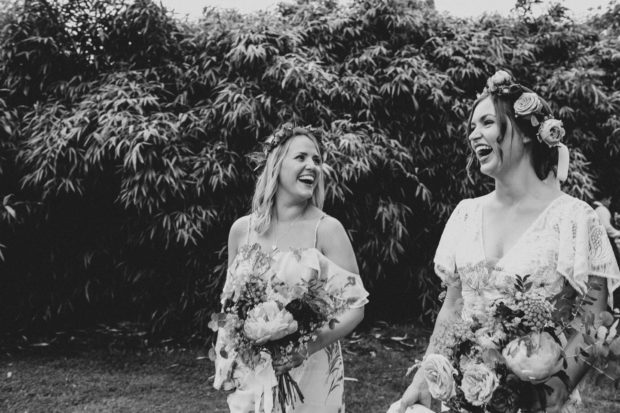 laughing bridesmaids